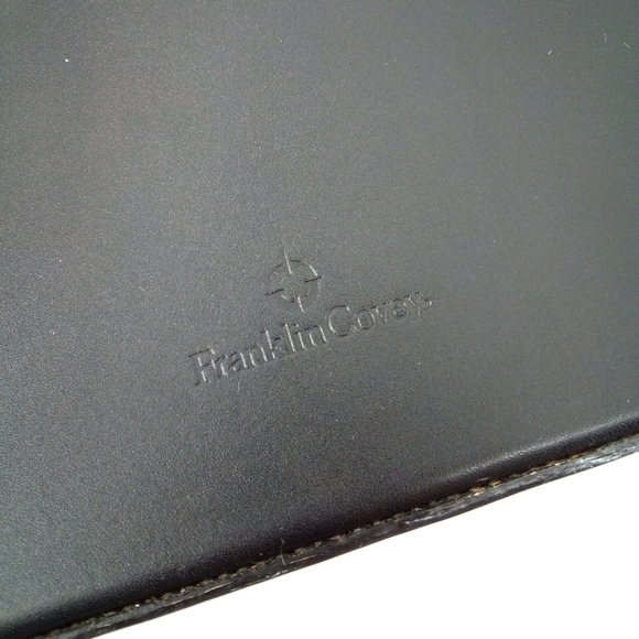 Franklin Covey Full Grain Leather Black Shoulder Bag Lavender Closure Gingham - Picture 2 of 16